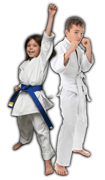 Martial Arts Lessons for Kids in Ashburn VA - Happy Blue Belt Girl and Focused Boy Banner